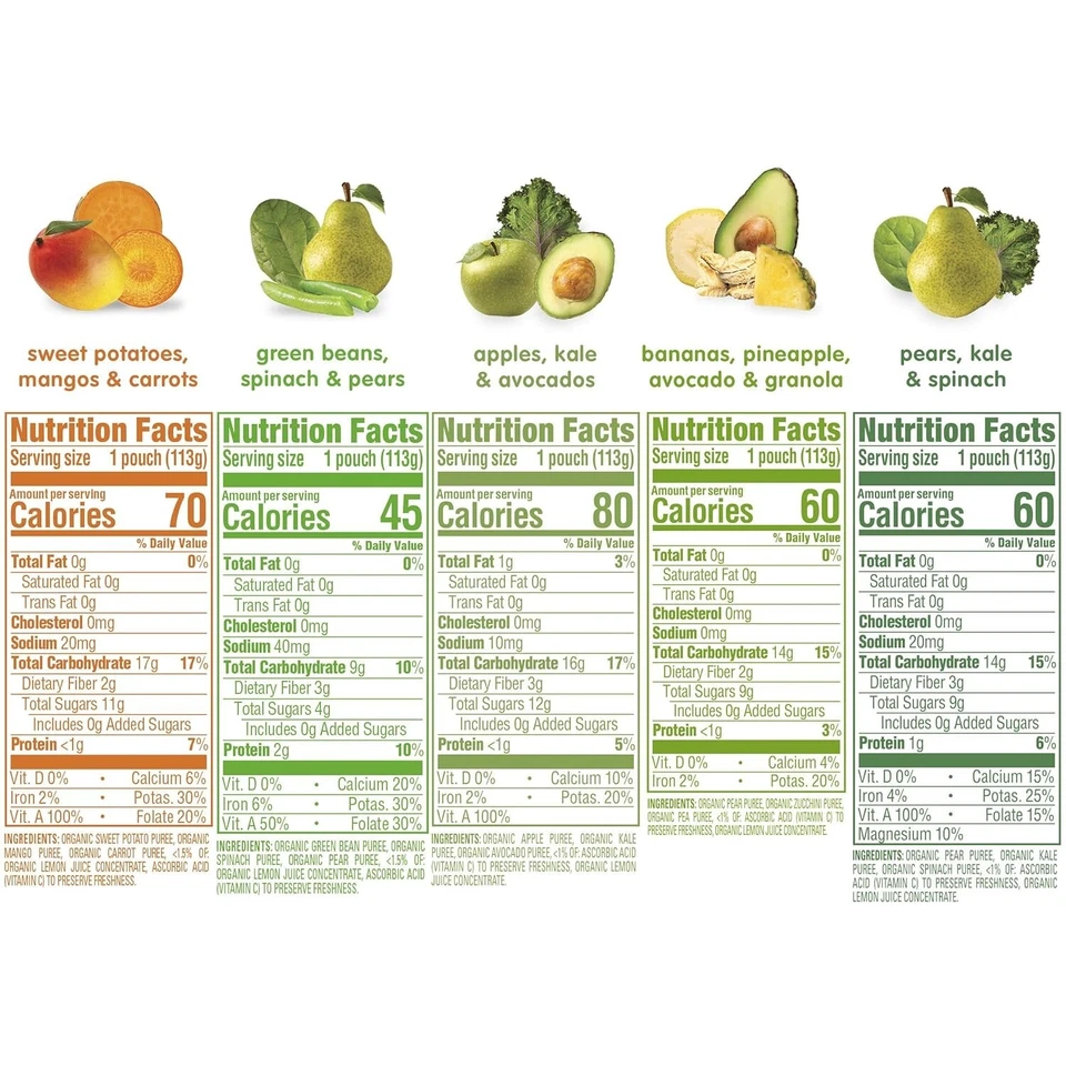 Bolsas de puré de frutas y verduras Organics Stage 2 para bebés, 4 oz, paquete de 10 Foto 2 de 4