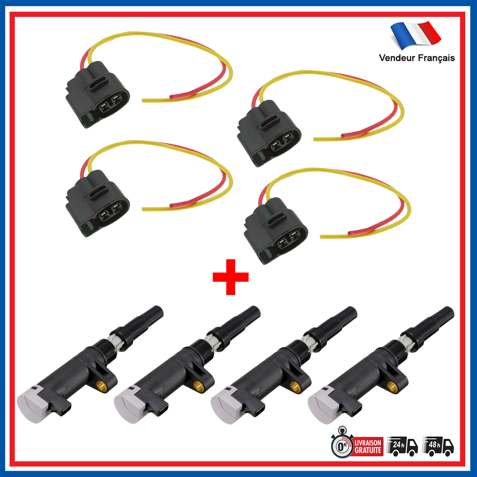 Pack 4 bobines d'allumage avec prises pour corriger les ratés moteur sur Clio et Megane