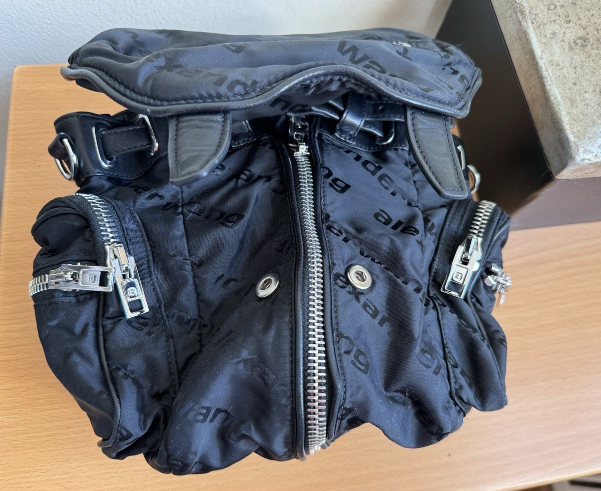 ALEXANDER WANG MARTI LOGO SHOULDER BAG NYLON LEATHER BLACK MEDIUM