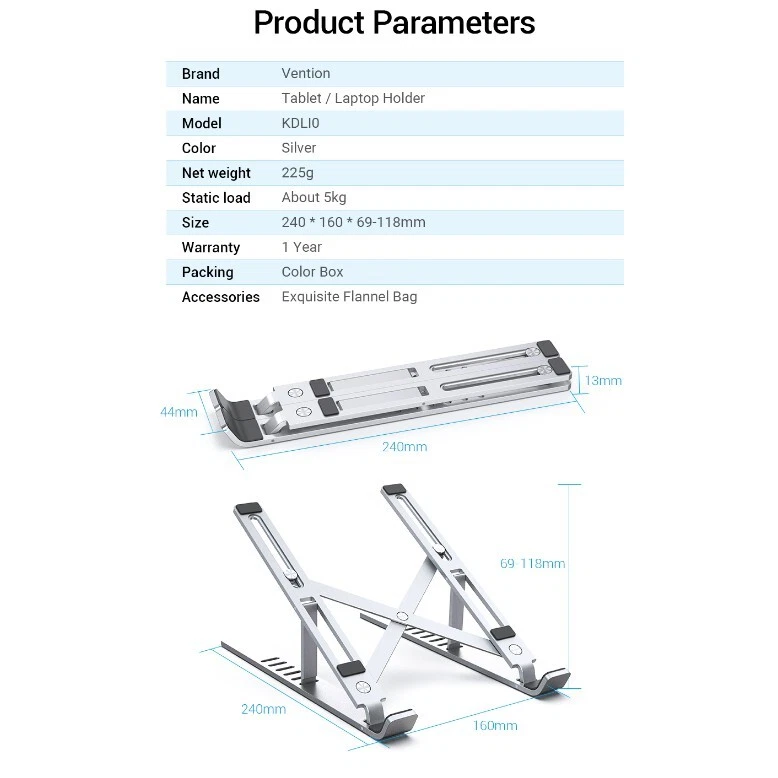 Adjustable Foldable Alloy Laptop Stand for Cooling and Ergonomic Portability