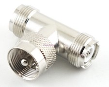 UHF Male to UHF Female TEE Coax Adapter Connector - USA Ham Radio Seller