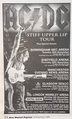 AC/DC - GIG ADVERT - STIFF UPPER LIP TOUR - NOV/DECEMBER 2000