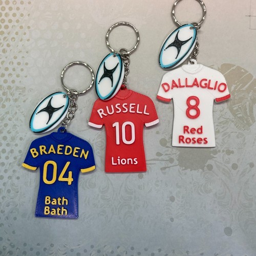 Personalized Rugby Shirt Keyring Custom Name Jersey Keychain Sports Fan Gift - Picture 2 of 9