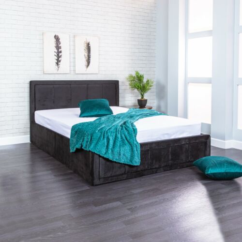OTTOMAN STORAGE GAS LIFT UP DOUBLE & KING SIZE FABRIC BED MEMORY FOAM MATTRESS - Picture 5 of 14