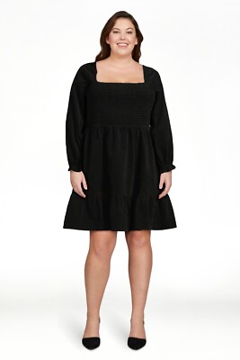black cord dress Time and Tru Smocked Cord Dress, Women's, Size: XL, Black
