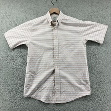 LL Bean Shirt Mens 15-Reg Short Sleeves Button Up Orange Blue Check