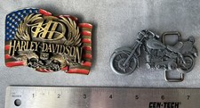 Vintage HARLEY DAVIDSON Eagle American Flag and HD motorcycle belt buckles