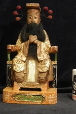 Large Rare Temple Jade Emperor Yu Huang Dadi 玉皇 Taoist Hand Carved Wood Statue