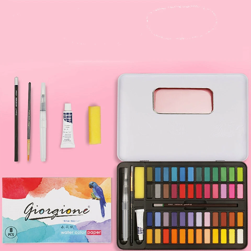 48 Solid Watercolor Paint Set Black Iron Box Watercolour Pigments Art Paint Kit - image 3 of 4