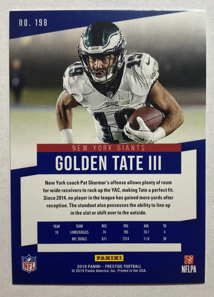 2019 PRESTIGE XTRA POINTS GOLDEN TATE III GOLD #03/50 GIANTS - Image 2 of 2