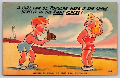 Comic A Girl Can Be Popular Here Man Camera On The Beach Vintage Postcard