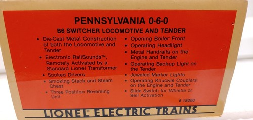 Lionel Train 6-18000 Penn 0-6-0 B6 Switcher Steam Locomotive Engine & Tender C-8 - Picture 3 of 18