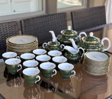 Pristine & Rare Copeland Spode Tiffany & Co. 48 Piece Green & Gold Tea Set