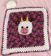 Security Blanket Cow Face Newborn cradle or stroller Blanket 24"x24" FREE CAP