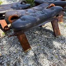 Camel Saddle Vintage Seat Bench Hand Made Wood /Leather Stool -Chair