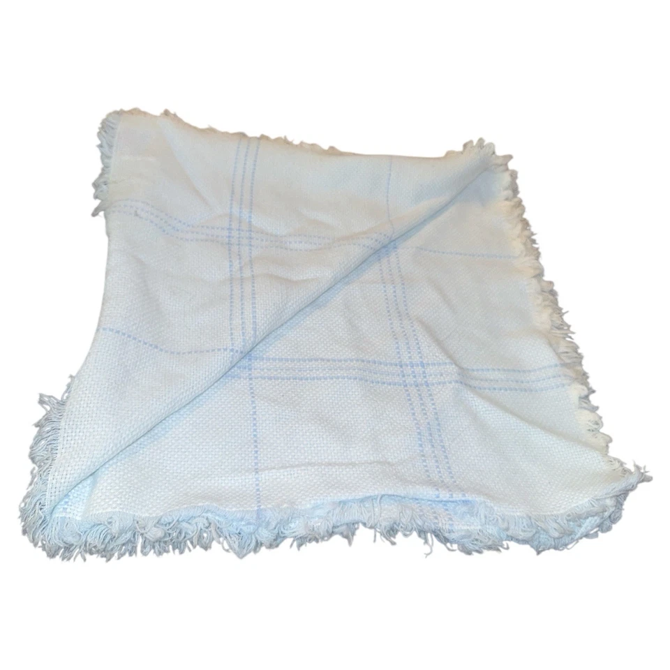 THE THREE WEAVERS Blue & White Baby Blanket Hand Woven Plaid Texas - Image 3 of 4