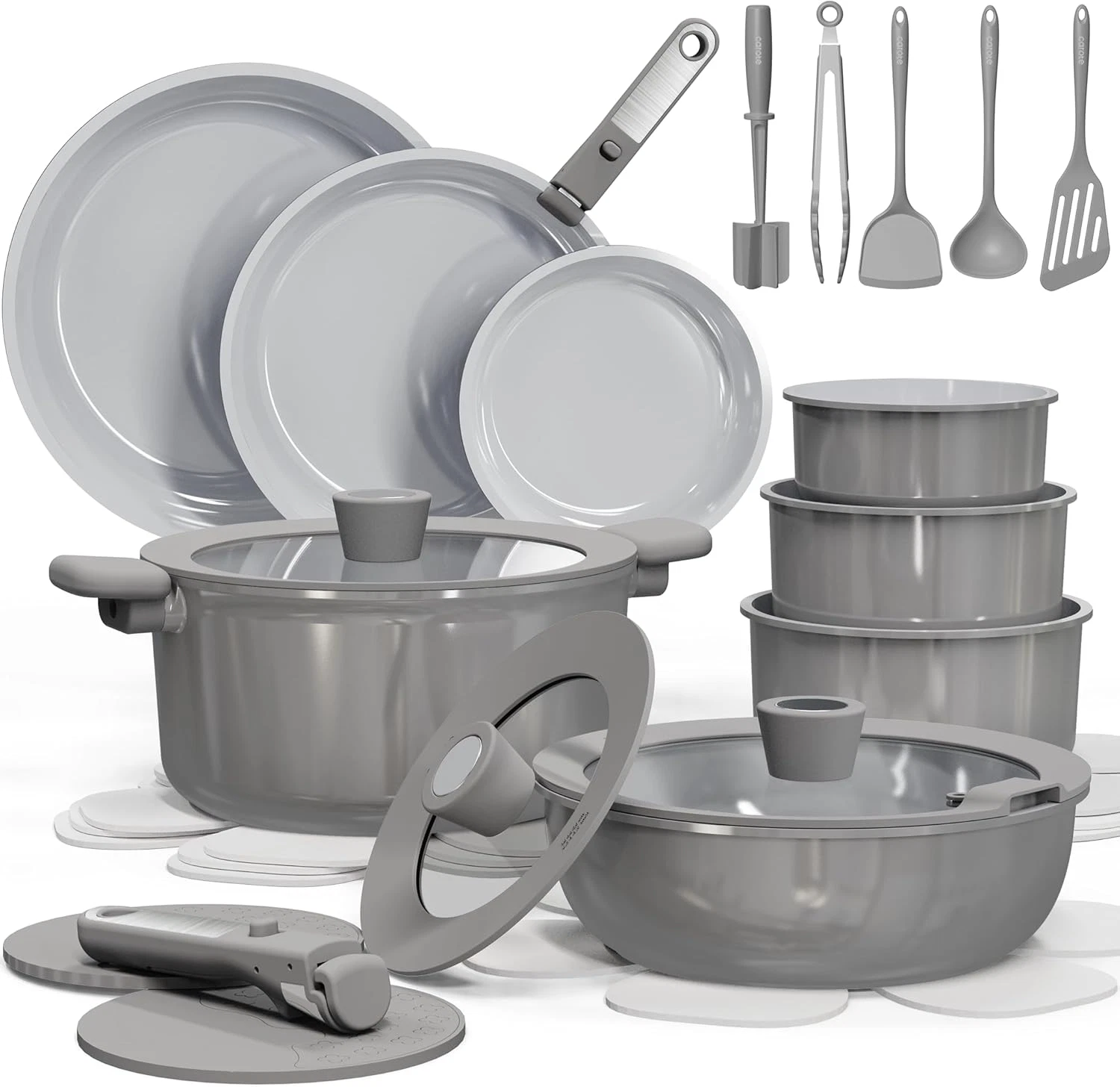 27-Piece Dark Gray Nonstick Ceramic Cookware Set with Detachable Handles