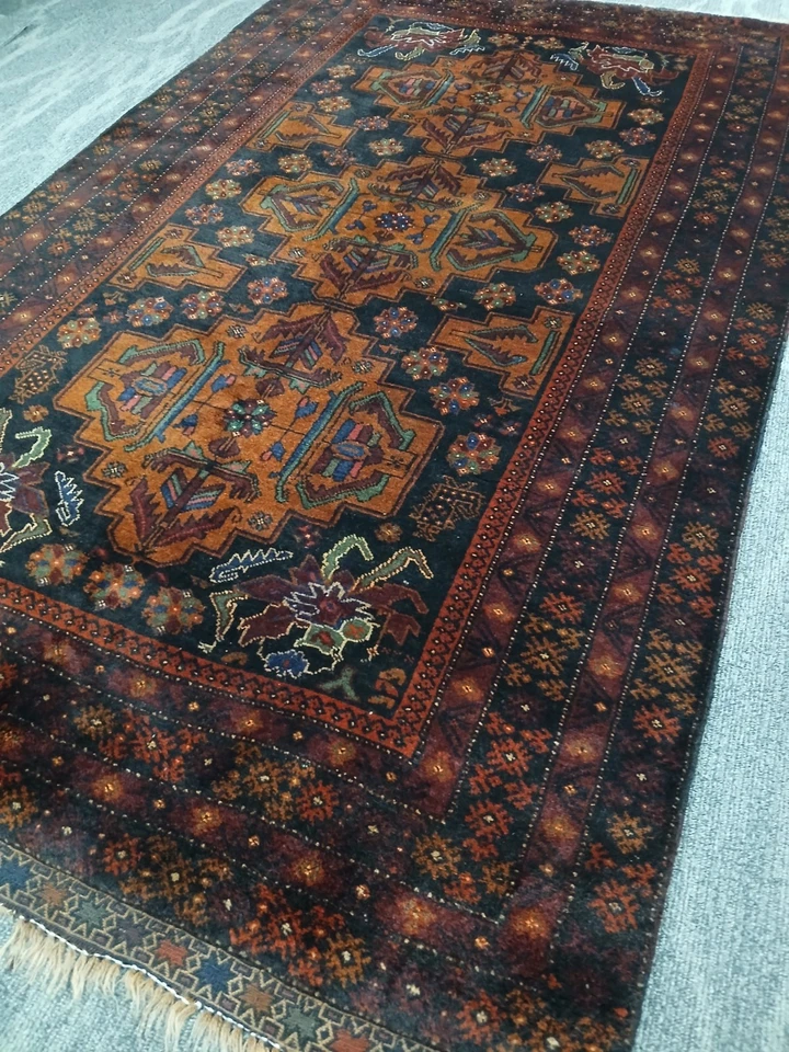 Alfombra Baluchi 4x7 Tribal Vintage Años 60 100% Lana Hecha a Mano, Alfombra Tribal Terracota Foto 2 de 4