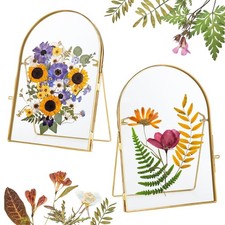 2 PCS Double Glass Frame for Pressed Flowers, Brass Pressed Flower Frame with...