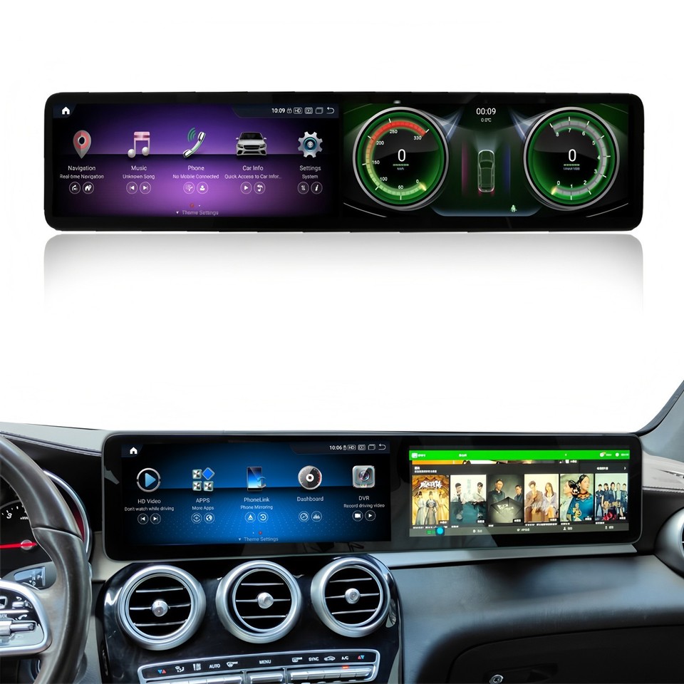 Glc Android Radio 12.3'' Dual Screen Android Radio GPS CarPlay For Mercedes Benz C GLC ...