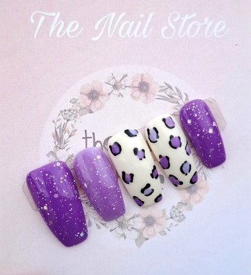 Purple Lilac Sparkly Leopard Print Nails / Falsche Nägel / Gelnägel / 