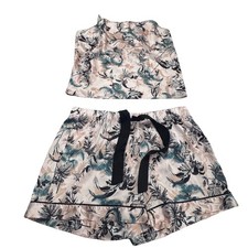 Victoria's Secret Satin Lace Pajama Set XS Botanical Floral Cami Short 2 Piece