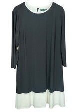 Lauren Ralph Lauren Dress 16 Black White Colorblock Stretch Lined Shift Career