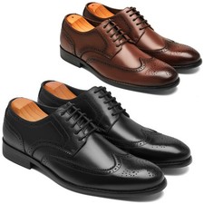 HEEZ Men's Dress Shoes Full-Grain Cowhide Wingtip Brogue Oxfords Formal Shoes