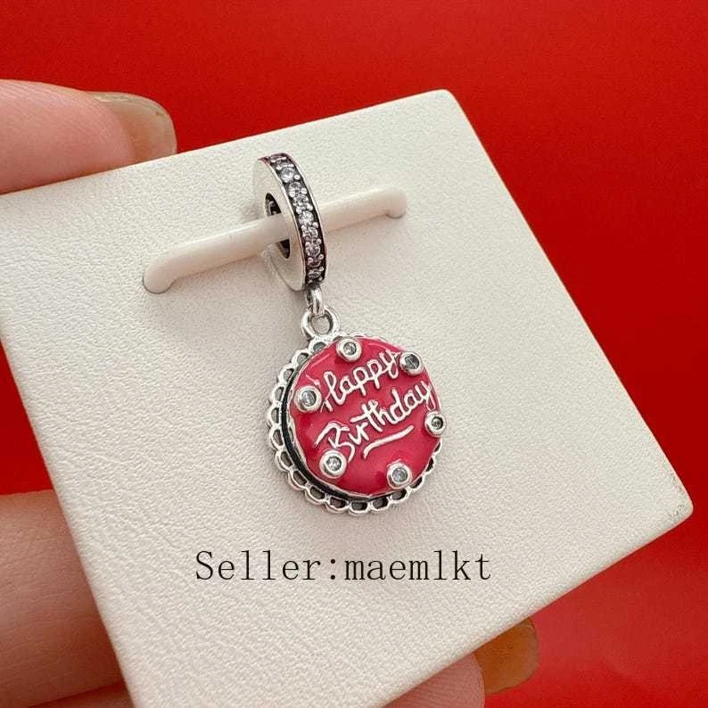 Nuevo Dije de Pastel de Cumpleaños Rosa Plata de Ley 925 para Pulsera, Dije de Nacimiento Foto 2 de 4