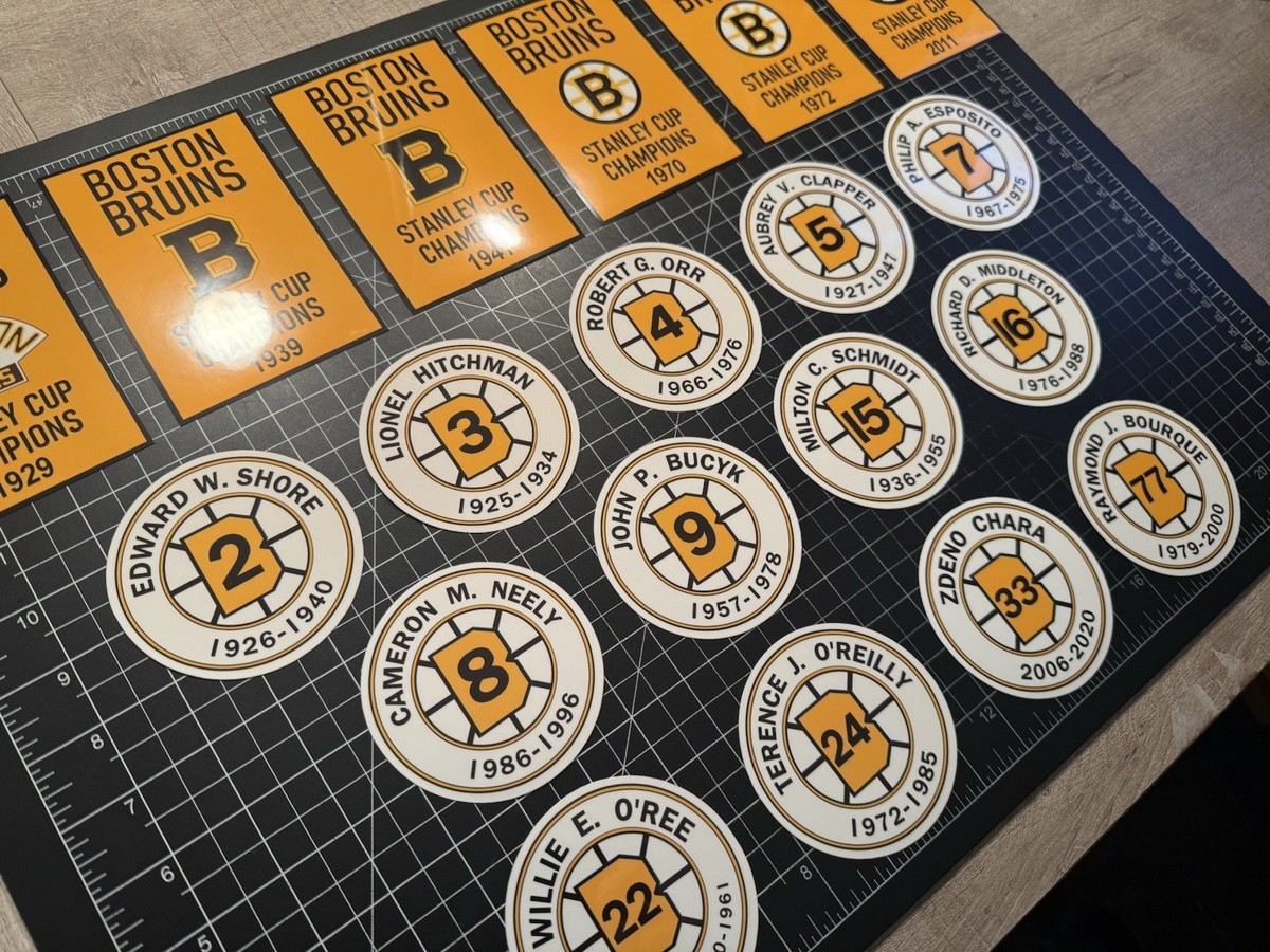 3 SIZES - Boston Bruins Stanley Cup & Retired Number Decal Banners