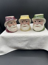 Vintage Toby Style Fisherman Face Mugs w/Fish Handle Signed 1985 GLW 8"  Set 3