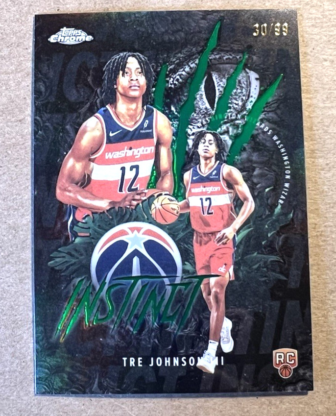 2025 Topps Chrome Tre Johnson Instinct Green Refractor (#30/99) WIZARDS Rookie