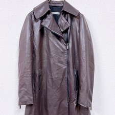 Emporio Armani Burgundy Logo Genuine Leather Double Rider Jacket for Fall/Winter