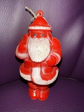 Vintage Mid Century Red Hard Plastic Santa Claus Christmas Candy Ornament 4" VG