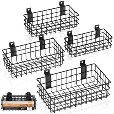 4 Pack Black Slatwall Baskets Set, Ventilated Metal Hanging Storage Slat Wall...