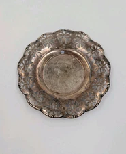 Silver Plated Vanity Dish Punch Cut Edge  Vintage 6” 