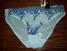 NWT WACOAL BIKINI PANTIES EMBRACE LACE SHEER W EMBROIDERY 64391 BLUE 488 RARE M