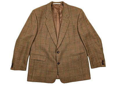 ANGELO LITRICO C&A Vintage Tweed Sakko Herren 27 Braun Wolle Kariert Lederknöpfe