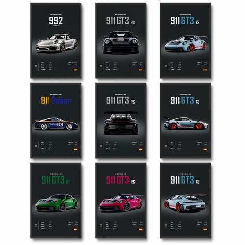 dazongweihan 9pcs Super Car Posters for Boys Room, Racing Wall 9, black