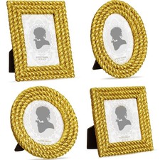 4 Pcs Small Gold Picture Frames Vintage Mini Photo Frames Oval Baroque Antiqu...