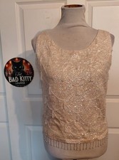 Vintage Beaded Sequin Top Pullover Sleeveless Wool Hong Kong B36