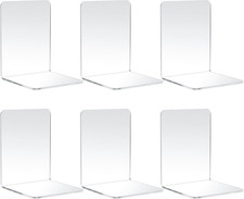 6 Pcs Acrylic Book Ends - Clear Non-Skid Heavy Duty Book Stoppers for Shelves, H