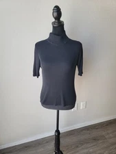 Preston And York 100% Silk Top Womens Clothing Short Sleeve Black High Neck ~M