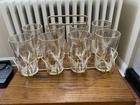 Mid Century "Jeanette" Wheat Pattern 8 Tumbler Glass Set W Original Holder MCM