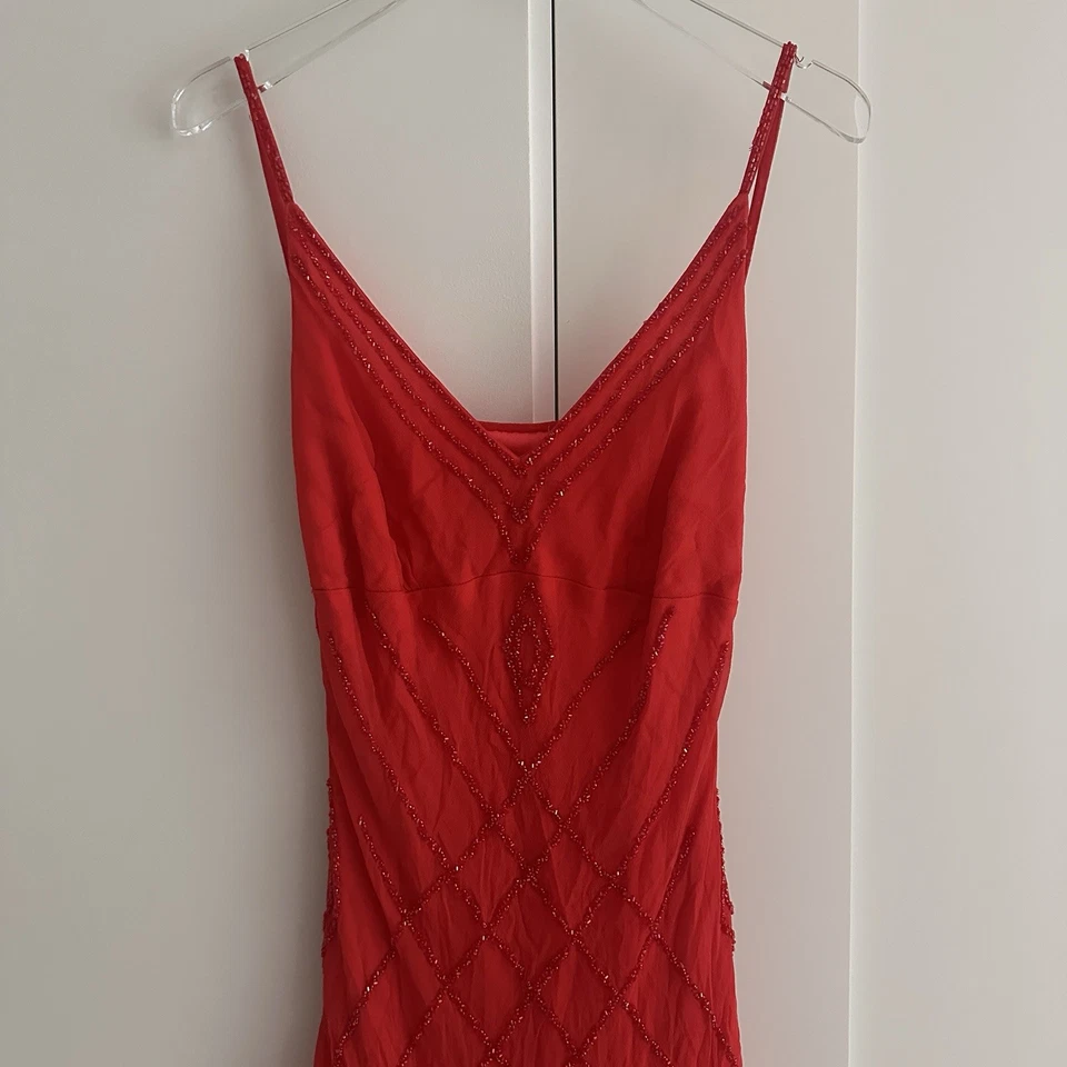 90s Vintage MIDI red Sequined Dress Size S/M - Image 2 of 4