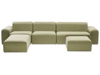 Modul Lounge Set 5-Teilig Stoffbezug OlivgrüN Mit 2 Ottomanen Modern Battifollo