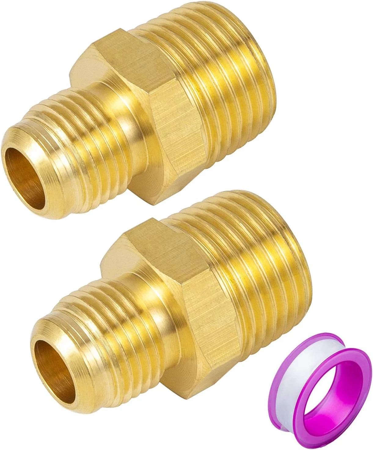 2 PCS Brass Tube Fitting, Half Union Gas Adapter 3/8" Flare X 1/2" NPT Male Pipe