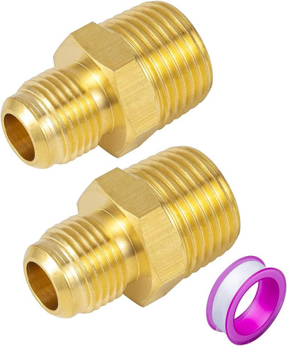2 PCS Brass Tube Fitting, Half Union Gas Adapter 3/8" Flare X 1/2" NPT Male Pipe
