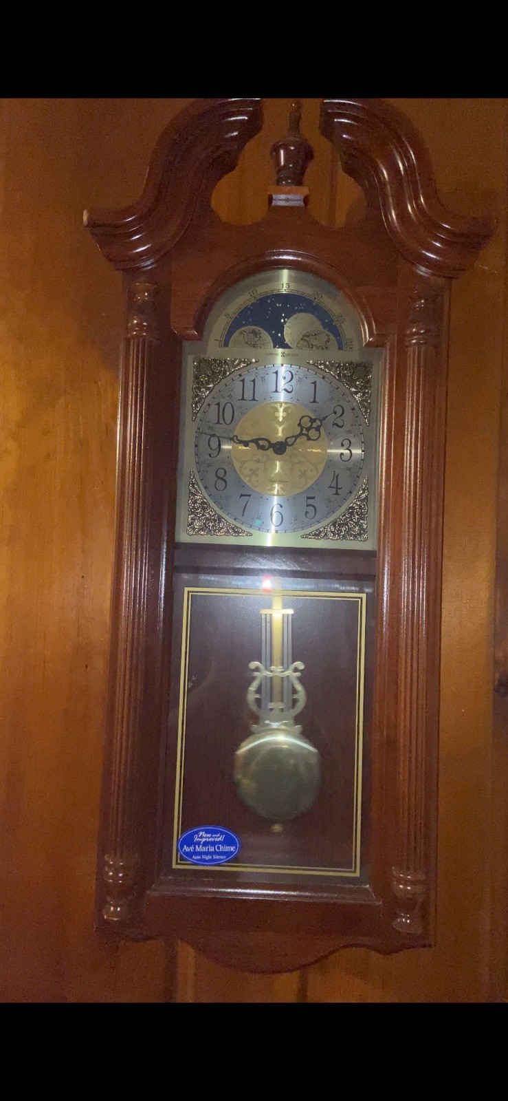 Howard Miller 620-158 Dual Chime Wall Clock, Cherry Finish, Quartz, Pendulum