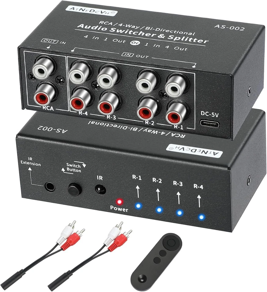 Aluminum Bi-Directional Audio Switcher with Remote Control & Compact Design - Image 3 of 4